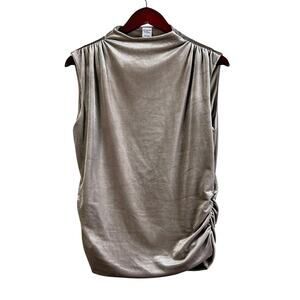 Melrose and Market Ruched Velvet Shell Mock Neck Sleeveless Top In Gray Green